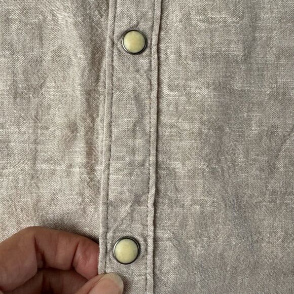 Lucky Brand Shirt Mens Size XL Short Sleeve Snap Button Linen Blend Beige NWT - Picture 14 of 15